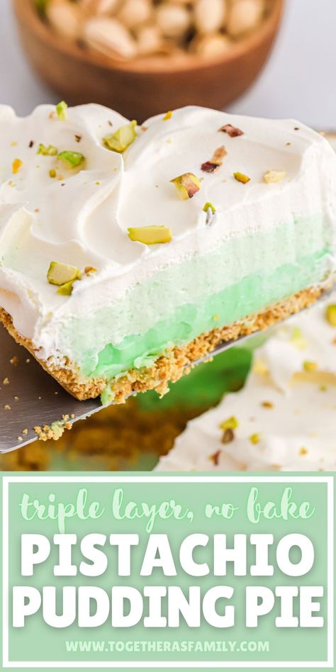 Easy Pistachio Cream Pie, Pastaciotti Pudding Dessert, Easy No Bake Pies 4 Ingredients, Pistachio Pudding Dessert Graham Cracker, No Bake Pistachio Dessert, Pistachio Pie No Bake, No Bake Pudding Pie, Pistachio Lush Dessert, Pistachio Pudding Pie