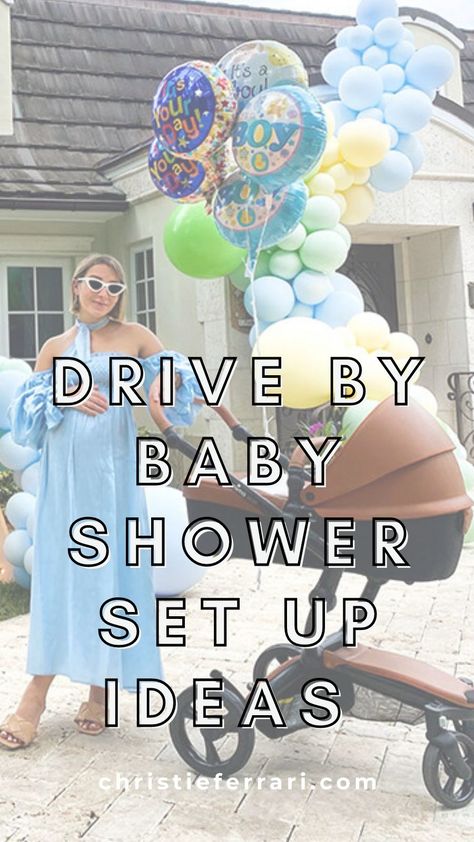 Baby Shower At Park Ideas, Drive By Shower Favors, Drive Thru Baby Shower Ideas, Car Theme Baby Shower Boys, Drop In Baby Shower Invitation, Drive By Baby Shower Ideas, Sprinkle Baby Shower, Balloon Installation, Baby Shower Dresses