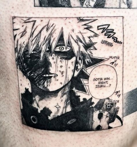 Anime Tattoos Mha, Manga Panel Tattoo Ideas, My Hero Tattoo Ideas, Bakugo Tattoo Ideas, My Hero Tattoo, My Hero Academia Manga Panels, Bakugo Tattoo, My Hero Academia Tattoo Ideas, Manga Tattoo Anime