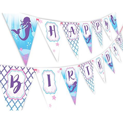 Mermaid Happy Birthday Banner Pennant - Under the Sea Banner - Purple Happy Birthday Mermaid, Under The Sea Banner, Mermaid Banner, Mermaid Happy Birthday, Mermaid Party Invitations, Happy Birthday Banner Printable, Mermaid Party Favors, Birthday Mermaid, Mermaid Party Decorations