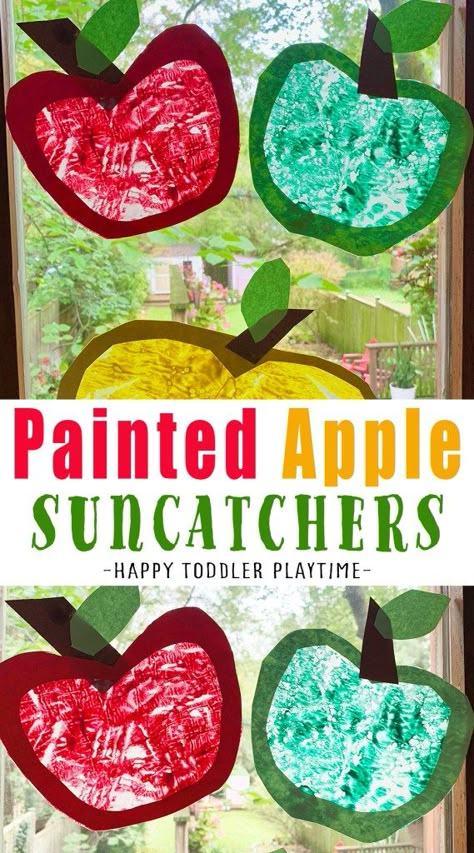 Apple Stained Glass Craft, Apple Window Craft, Apple Suncatcher Craft, Fall Suncatchers For Kids, Apple Art For Toddlers, Apple Crafts For Adults, Apple Crafts For Toddlers, Apple Suncatcher, Stained Glass Apple