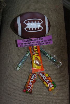 Birthday For Guys, Football Team Snacks, Football Goody Bags, Birthday Party Pics, Conference Pictures, Rally Ideas, Senior Night Football, Football Treats, Rally Idea