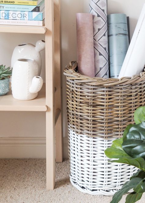 Tall Storage Baskets, Ikea Basket, Floor Basket, Wicker Storage Baskets, Organise Your Home, Log Basket, White Rattan, Rattan Baskets, Basket Laundry