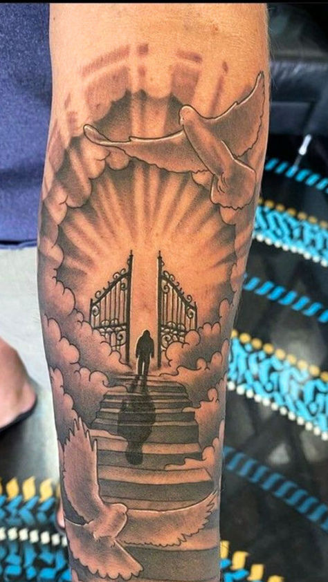 Gates Of Heaven Tattoo
#HeavenlyGateways #EternalTattoo #AngelInk
#GateToParadise #DivineInk #WingedTattoo
#GatesOfEternity #HeavenlyInkArt #GatekeeperTattoo #AngelicArtistry #CelestialInk
#InkOfTheDivine #AscensionTattoo
#GatewayToInfinity #HeavenBoundInk Heavenly Forearm Tattoo, Angel Stairs To Heaven Tattoo, Gate Of Heaven Tattoo, Steps To Heaven Tattoo, Our Father Who Art In Heaven Tattoo, Heavenly Tattoos For Men, Heaven Forearm Tattoo, Walking To Heaven Tattoo, Stairway To Heaven Tattoo Forearm