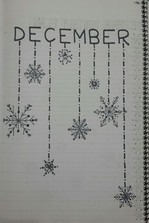 Snow Bujo Theme, Winter Bullet Journal Ideas, Winter Bullet Journal, Bullet Journal Title Page, December Planner, Bullet Journal Titles, December Bullet Journal, Snowflakes Drawing, Pen Journal