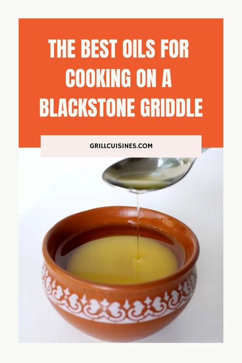 Everything you need to know about selecting a cooking oil to use on your Blackstone Griddle or another brand of flat top grill. Learn about high smoke point oils with unique health benefits. best oil for blackstone griddle | best oil for blackstone griddle cooking Best Oil For Blackstone Griddle Cooking, Best Oil To Use On Blackstone, Flat Top Griddle Recipes, Cooking On A Blackstone Griddle, Blackstone Ideas, Types Of Cooking Oil, Best Cooking Oil, Blackstone Recipes, Grill Cleaning