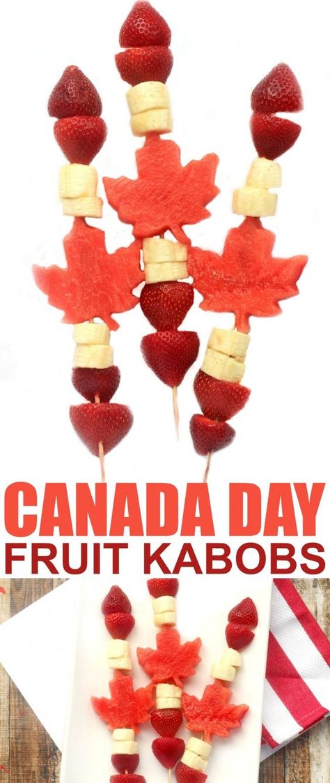 Celebrate Canada Day with this fun and healthy patriotic Canada Day Fruit Kabobs. They are super easy to put together and everyone will love eating them. A perfect addition to your Canada Day celebrations! Canada Party, Canada Day Crafts, Canada Day Party, Canada Holiday, Frugal Mom, Fruit Kabobs, Happy Canada Day, Canadian Food, Fettuccine Alfredo