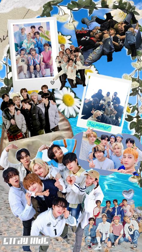 Stray kids wallpaper #straykids #summer #ocean Skz Summer Wallpaper, Cottage Core Aesthetic Wallpaper, Stray Kids Collage, Straykids Funny, Cool Kpop Wallpapers, Kids Collage, Straykids Wallpaper, Wallpaper Skz, Stray Kids Wallpaper