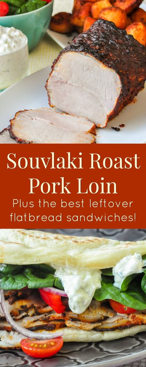 Roast Pork Loin, Flatbread Sandwiches, Pork Loin Roast Recipes, Homemade Tzatziki, Rock Recipes, Pork Loin Recipes, Pork Ham, Roast Pork, Pork Loin Roast