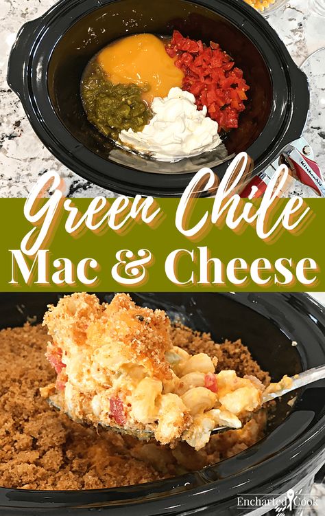 Green Chile Mac and Cheese is so simple to make in a slow cooker when time is short. Just add the ingredients, stir, and let cook low and slow. Step-by-step instructions included in this time saving recipe. Creamy Green Chili Mac And Cheese, Chili Verde Mac And Cheese, Green Chile Mac And Cheese Recipe, Green Chili Mac And Cheese, Green Chile Mac And Cheese, Chile Mac And Cheese, Mac N Cheese Crockpot, Hamburger Mac And Cheese, Super Easy Crockpot Recipes