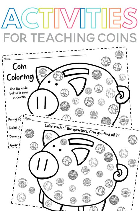 Looking for a fun way to teach students about coins? Creating a coin graph is a simple activity that will help students practice recognizing pennies, nickels, dimes, and quarters. It also gives students practice sorting, counting, and graphing! This coin graph is the perfect addition to your money unit. Tons of other ideas are included for teaching coin identification too! Money Activities For Kids Kindergartens, Coin Worksheets, Coins Kindergarten, Kindergarten Money Worksheets, Teaching Coins, Coin Identification, Money Kindergarten, Identifying Coins, Coin Crafts