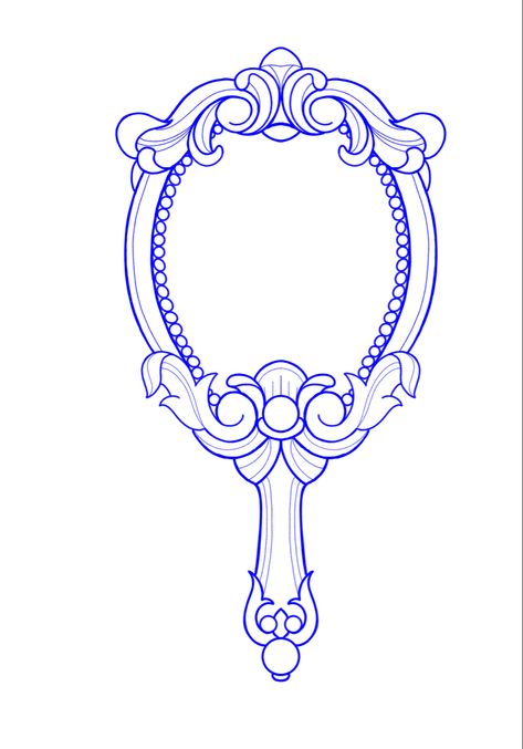 Disney Mirror Tattoo, Heart Mirror Tattoo, Handheld Mirror Drawing, Mirror Frame Drawing, Vintage Mirror Drawing, Hand Mirror Drawing, Handheld Mirror Tattoo, Cameo Drawing, Mirror Tattoo Vintage