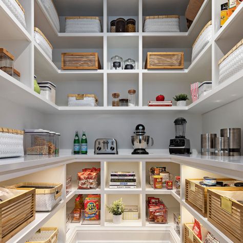 75 Beautiful Luxury Kitchen Pantry Ideas & Designs - May 2022 | Houzz AU U Shaped Kitchen Pantry Layout, Walk In Pantry Lighting, U Shape Pantry Design, Modern Pantry Design Walk In, Kitchen With Pantry Layout, Kitchen And Pantry Layout, Pantry Room Design, Pantry Design Walk In, Pantry Layout Ideas