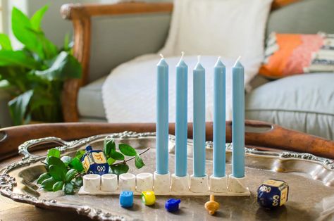 7 DIY Menorah Projects You Can Do in 1 Hour or Less | Architectural Digest Clay Menorah, Menorah Diy, Diy Menorah, Diy Hanukkah, Hanukkah For Kids, Mini Candle Holders, How To Celebrate Hanukkah, Hanukkah Candles, Speckled Clay