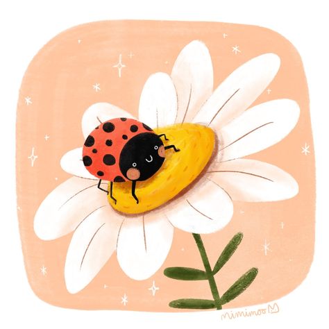 Cute Ladybird Illustration, Flower Cute Illustration, Cute Spring Illustration, Little Flowers Drawing, Cute Spring Art, Cute Butterfly Illustration, Spring Illustration Art, Kids Illustration Art, Cute Flower Illustration