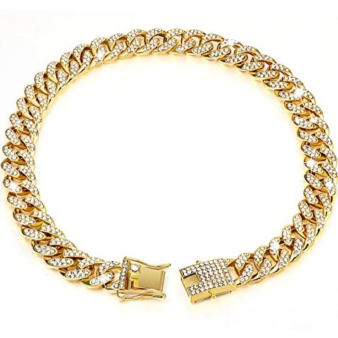 Dog Chain Diamond Collar Walking Metal Chain Collar with Design Secure Buckle, Pet Collar Jewelry Accessories for Small Medium Large Dogs Cats (Gold, 10 Inch) Dog Chain Collar, Dog Chain, Gold Collar Necklace, Diamond Dogs, Chain Collar, Chain Diamond, Man And Dog, Dog Necklace, Luxury Diamonds