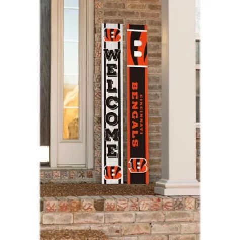 Bengals Porch Sign, Porch Sitters, Name Logos, White Wood Background, Tiki Faces, Magnetic Mailbox Covers, Welcome Message, Wooden Signs Diy, Signs Diy