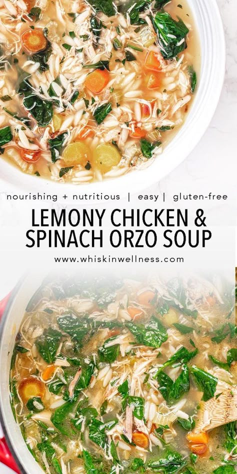 Soup Recipes With Chicken And Spinach, Chicken Spinach Artichoke Soup, Soups With Spinach Recipes, Chicken Spinach Soup Recipes, Chicken And Spinach Orzo, Chicken Spinach Orzo, Spinach Orzo Soup, Chicken And Spinach Soup, Spinach Chicken Soup