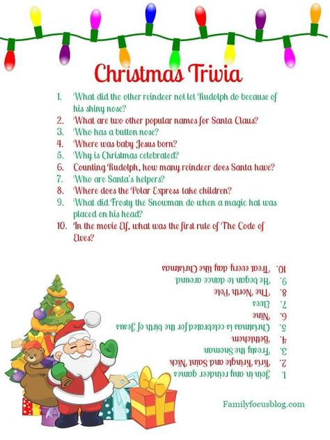 50 Christmas trivia questions and answers for kids about Christmas itself, movies, and songs. Plus, a free trivia printable! Christmas Questions And Answers, New Year Trivia, Christmas Song Trivia With Answers, Christmas Trivia Questions And Answers, Easy Christmas Trivia, Christmas Trivia For Kids, True Or False Christmas Trivia, Christmas Movie Trivia Printable Free, Kids Christmas Trivia With Answers