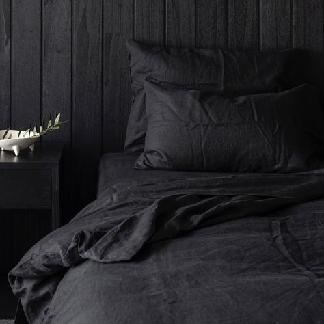 Noir Linen: The Black Beauty of Our Bedding Collection Unveil the allure of luxury and elegance with our Noir Linen – the ultimate statement piece for your bedroom. Only a few pieces left in this stunning collection. Don’t miss out on bringing this timeless classic into your home. #mossmoments Bedding Linen, Black Bed Linen, Queen Size Sheets, Black Sheets, Linen Bed, Black Wardrobe, Black Beach, White Duvet, Bedroom Retreat