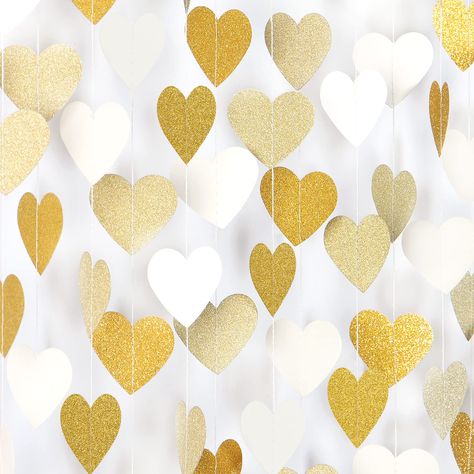 Heart Streamers, Streamer Banner, Baby Shower Unisex, Streamer Party Decorations, Gold Engagement Party, Paper Garlands, Glitter Champagne, Party Girlande, Tissue Pom Poms