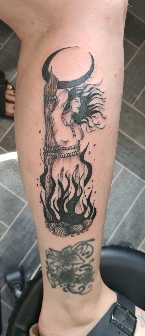 #witch #burning #stake #moon #tattoo Burned At The Stake Tattoo, Witch Burning At The Stake Tattoo, Witch On Stake Tattoo, Witch At Stake Tattoo, Burning At The Stake Tattoo, Burning Woman Tattoo, Witch At The Stake Tattoo, Witch Burned At Stake Tattoo, Witch Burning Tattoo