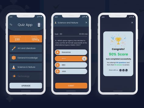 Quiz App Design Idea by I-Verve Infoweb INC Profile App, Social App Design, Health App Design, Ui Design Mobile, Restaurant App, Ui Ux 디자인, Mobile App Templates, App Design Layout, Ux App Design