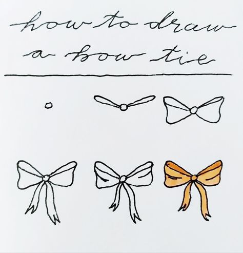 How to draw a bow tie, bow tie doodle, doodles, little tutorial, step by step, 6 steps, easy How To Draw A Bow On A Present, Ribbon Doodle How To Draw, Bow Drawing Step By Step, Ribbon Drawing Tutorial, How To Draw Coquette Bow, Draw A Bow Easy, Ribbon Drawing Easy, How To Draw Bows Ribbons, How To Paint Bows