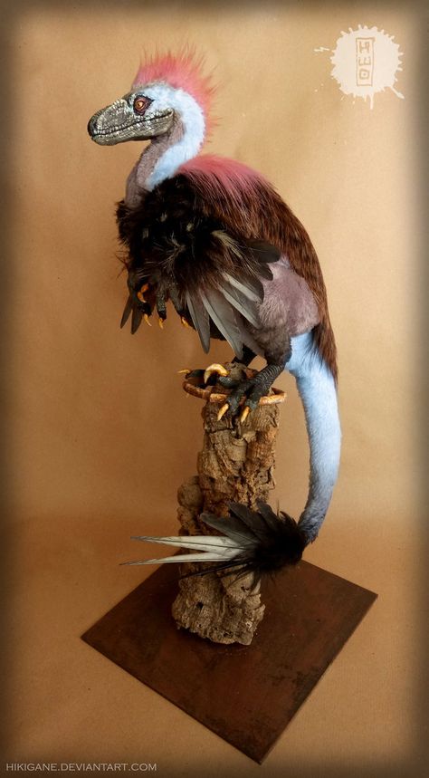 Mrs. Raptor -OOAK Art Doll by hikigane.deviantart.com on @DeviantArt Mythical Creature Taxidermy, Raptor Character Design, Dinosaur Taxidermy, Raptor Art, Feathered Raptor, Mythical Creature Art, Poseable Art Doll, Feathered Dinosaurs, Dinosaur Pictures