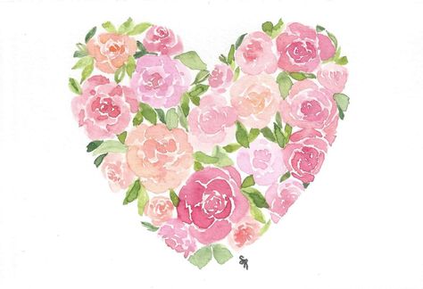 Flower Heart Painting, Valentines Event, Watercolour Nature, Botanical Watercolor Painting, Happy Valentines Day Pictures, Heart Art Projects, Floral Watercolor Painting, Heart Watercolor, Valentines Watercolor