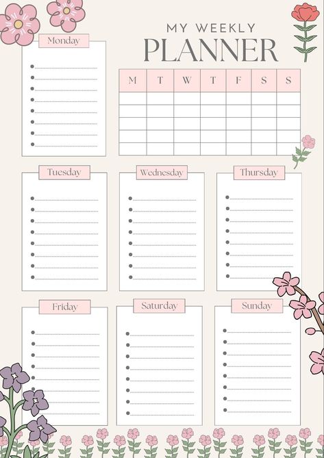 Digital Weekly Planner , Beige Flower Illustration Organised Planner - Etsy Canada nel 2024 | Programma Timetable Planner, Study Planner Printable Free, Student Daily Planner, Exam Planner, Planer Organisation, Daily Planner Printables Free, Study Planner Printable, Week Schedule, To Do Planner