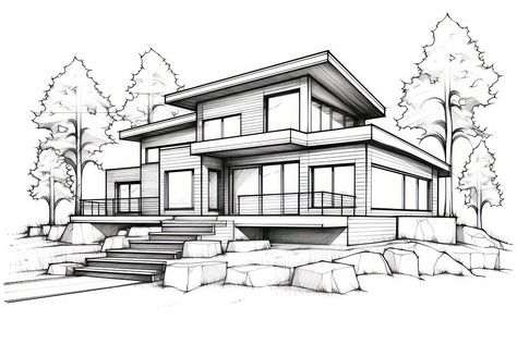 House sketch architecture building. | free image by rawpixel.com Arhitectura Drawing House, Building Drawing Architecture Sketches, Modern House Drawing, House Sketch Architecture, Dream House Sketch, House Drawings, Sketch Architecture, Construction House, 3d Inspiration