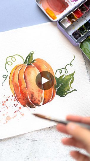 Watercolour Pumpkin, Pumpkin Watercolor Painting, Paint Pumpkins, Creative Arts Therapy, Tea Crafts, Brush Pen Lettering, Art Assignments, Watercolor Pumpkin, Paul Rubens