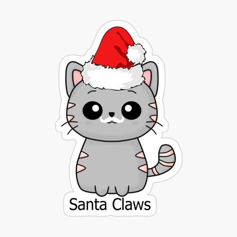 New Year Cat, Santa Claws, Red Bubble Stickers, Cat White, Gray Cat, Cat Accessories, White Stickers, Cat Stickers, Nouvel An