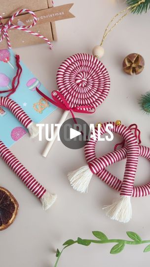 Facebook Macrame Lollipop Tutorial, Macrame Candy Cane Tutorial, Diy Candy Ornaments Christmas, Macrame Candy Cane, Lollipop Decorations, Candy Cane Decorations, Christmas Lollipops, Xmas 2024, Candy Ornaments