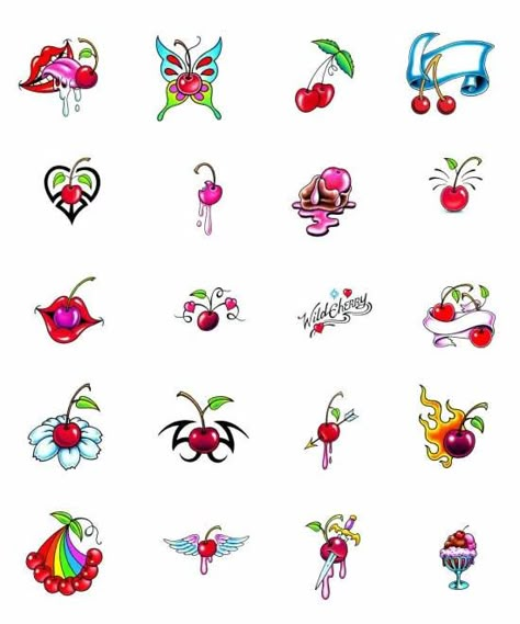 Cherry tattoo designs from Tattoo-Art.com Mean Tattoo, Tattoo Designs Symbols, Cherry Bomb Tattoo, Sketchbook Themes, Cherries Wallpaper, Tattoo Line Art, Cherry Tattoo, Lizard Tattoo, Skull Rose Tattoos