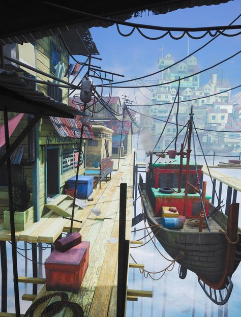 ArtStation - Floating Village, Briea Dowse Floating Village, Village Girl, Run It, Unreal Engine, In 3d, Painter, Fair Grounds, Floating, Layout