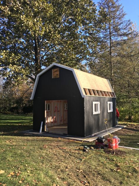 Our Tuff Shed Build - Kindred Vintage Gambrel Shed Makeover, Gambrel Shed, Tuff Shed House, Barn Shed Ideas, Tuff Shed Cabin, Shed House Ideas, Barn Style Shed, Gambrel Barn, Tuff Shed