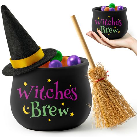 PRICES MAY VARY. Size: It has been updated to a larger size.The wizard bowl measures 3.9 X 3.1 inches, the broom is 1.2 X 3.9 inches, the wizard hat is 2.8 X 3.5 inches, and the sphere is 0.6 inches, which is very cute. It can be easily to create a spooky Halloween atmosphere, and it won't take up too much space. Halloween Themed Design: The bowls are mainly designed in black, full of Halloween elements, the classic green, purple and orange color scheme is easy to match with your different Hallo Broomstick Snack, Halloween Witches Brew, Wizard Party, Halloween Mason Jars, Orange Color Schemes, Halloween Elements, Party Favors For Adults, Candy Bucket, Witches Cauldron