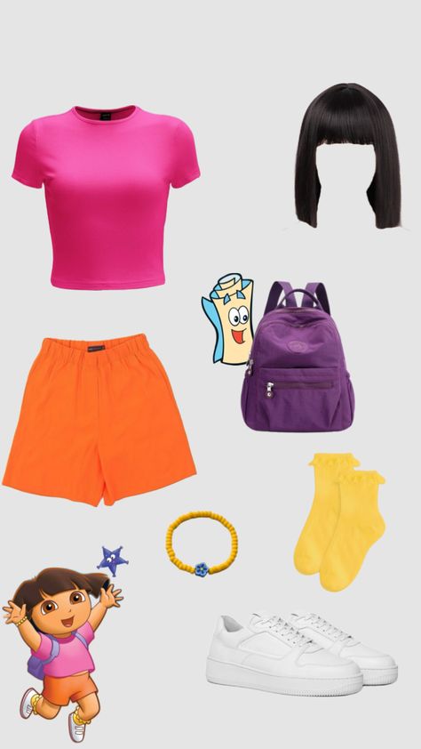 Dora the explorer Halloween costume Dora And Backpack Costume, Dora Costume Women, Movie Character Costumes Spirit Week, Explorer Halloween Costume, Dora Halloween Costume, Dora The Explorer Costume, Dora Costume, Movie Character Costumes, Character Dress Up