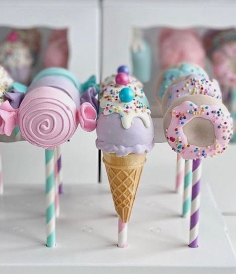 Two Sweet Desserts, Candyland Cake Pops, Three Is So Sweet Birthday, Candy Cake Pops, Sweetie Cupcakes, Birthday Desert, Candy Decorations Diy, Candyland Cake, Baby First Birthday Cake