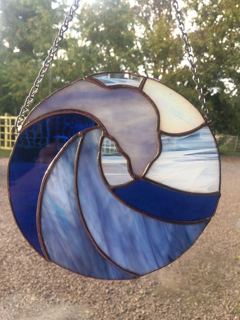 Stained Glass Ocean, Stain Glass Ideas, Stain Glass Patterns, Glass Art Pictures, Stained Glass Sun, Painted Glass Art, Glass Suncatchers, Stained Glass Decor, Glass Art Projects