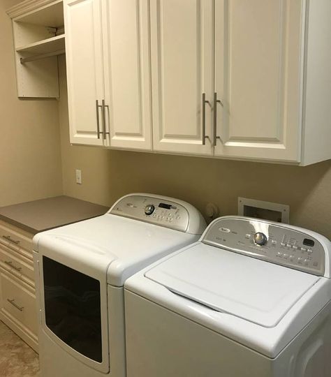 Antique Laundry Room, Laundry Room Cabinetry, White Laundry Room, Custom Laundry Room, Current Aesthetic, White Laundry Rooms, Custom Dog Beds, Compact Laundry, Cleaning Supplies Organization