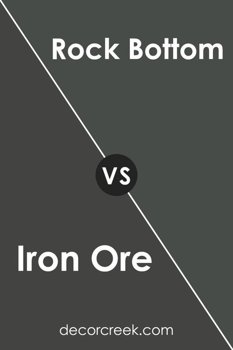 Iron Ore and Rock Bottom by Sherwin Williams offer depth and sophistication to spaces. Iron Ore presents a darker, charcoal-like hue, perfect for bold statements, while Rock Bottom, lighter and warmer, suits contemporary, cozy ambiences. Their distinct intensities and undertones cater to diverse design preferences, providing unique character to interiors. Gentek Siding Colors Iron Ore, Rock Bottom By Sherwin Williams, White Kitchen With Iron Ore Island, Sherwin Williams Rock Bottom Cabinets, Rock Bottom Paint Sherwin Williams, Sw Rock Bottom Cabinets, Rock Bottom Sherwin Williams Coordinating Colors, Iron Ore Bedroom All Walls, Sw Rock Bottom Exterior