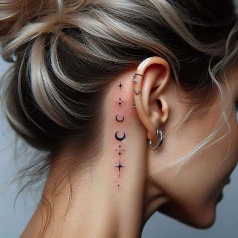 Small Dainty Tattoos Behind Ear, Ušný Piercing, Behind Ear Tattoos, Tato Minimal, Hand And Finger Tattoos, Neck Tattoos Women, Spine Tattoos, Elegant Tattoos, Feminine Tattoos