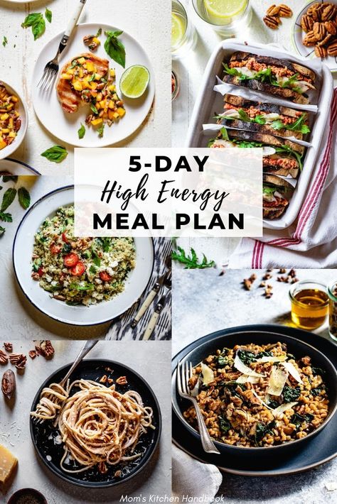 This 5 Day High Energy Meal Plan is custom made to nourish and sustain. It features five healthy recipes that are packed with nutrients and are delicious. #mealplanner #mealideas #pecans #nutritiousfood #momskitchenhandbook 5 Day Meal Plan, Eat For Energy, Detoxifying Food, High Energy Foods, Runners Food, Moms Kitchen, Energy Diet, Nutrition Articles, Energy Foods