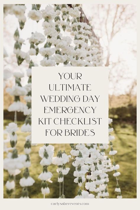 An Ultimate Guide for brides to follow so they don't forget anything on their special day! Discover more detailed wedding checklist ideas, day of wedding checklist, wedding emergency kit ideas, and wedding emergency kit for brides! Work with Carly Saber Events for your luxury Sonoma or Napa Valley wedding planning at carlysaberevents.com! What A Bride Needs On Wedding Day, Wedding Emergency Kit For Bride, Bride Needs Checklist, Wedding Day Care Package For Bride, Wedding Day Emergency Kit List, Wedding Day Emergency Kit For Bride, Bride Emergency Kit List, Emergency Kit For Wedding Day, Wedding Day Checklist For Bride