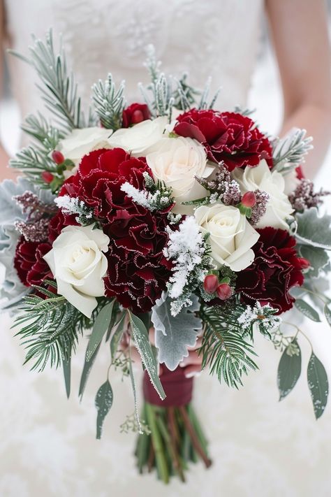 Bride Bouquets Winter, Christmas Wedding Bouquet, Christmas Wedding Bouquets, Wedding December, Christmas Wedding Flowers, Winter Wedding Red, Winter Bridal Bouquets, Christmas Wedding Inspiration, Christmas Bride