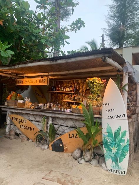 Tiki Coffee Bar, Beach Bar Aesthetic, Surf Bar, Surf Cafe, Beach Business, Surf Coffee, Hotel Beach, Tiki Decor, Tiki Bar Decor