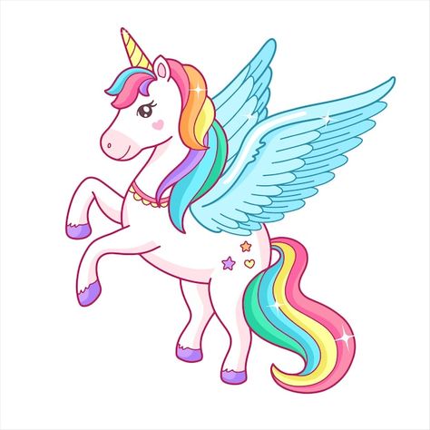 Cute cartoon unicorn pegasus with rainbo... | Premium Vector #Freepik #vector #baby-unicorn #unicorn-cartoon #cute-unicorn #unicorn-rainbow Unicorn Picture, Unicorn Logo, Unicorn Wallpaper Cute, Unicorn Images, Unicorn Poster, Unicorn Painting, Pegasus Unicorn, Unicorn Drawing, Unicorn Pictures